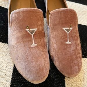 Flat Loafers Embroidered Velvet